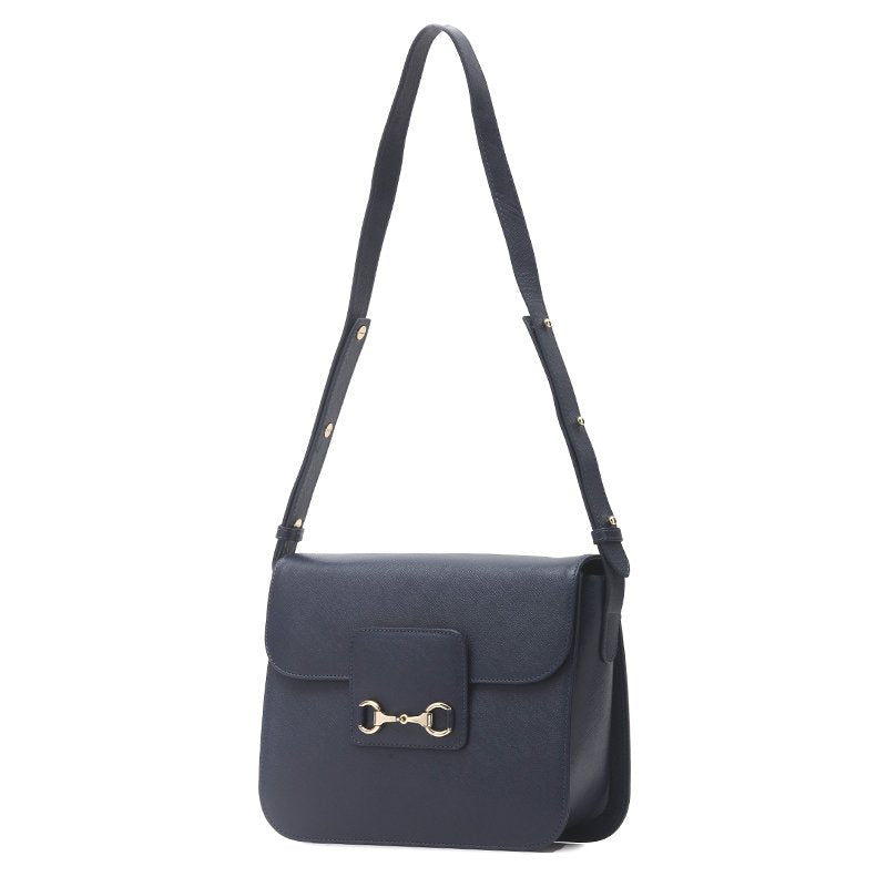 Diana - Navy Safiano Cross Leather Shoulder Bag