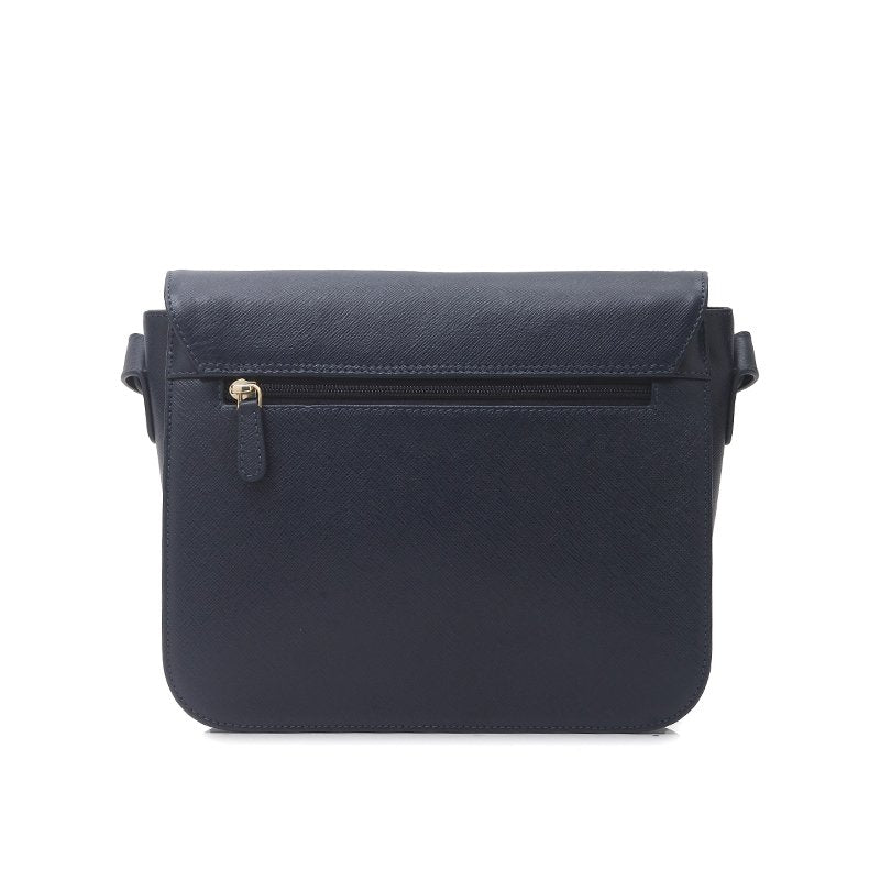 Diana - Navy Safiano Cross Leather Shoulder Bag