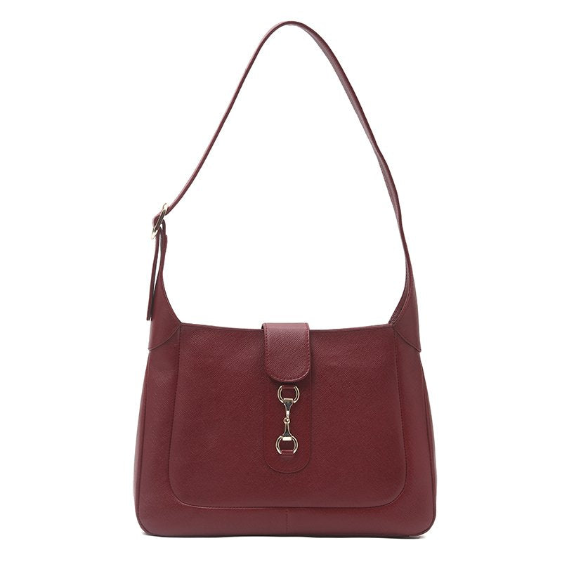 Moni - Wine Safiano Cross Leather Shoulder Bag