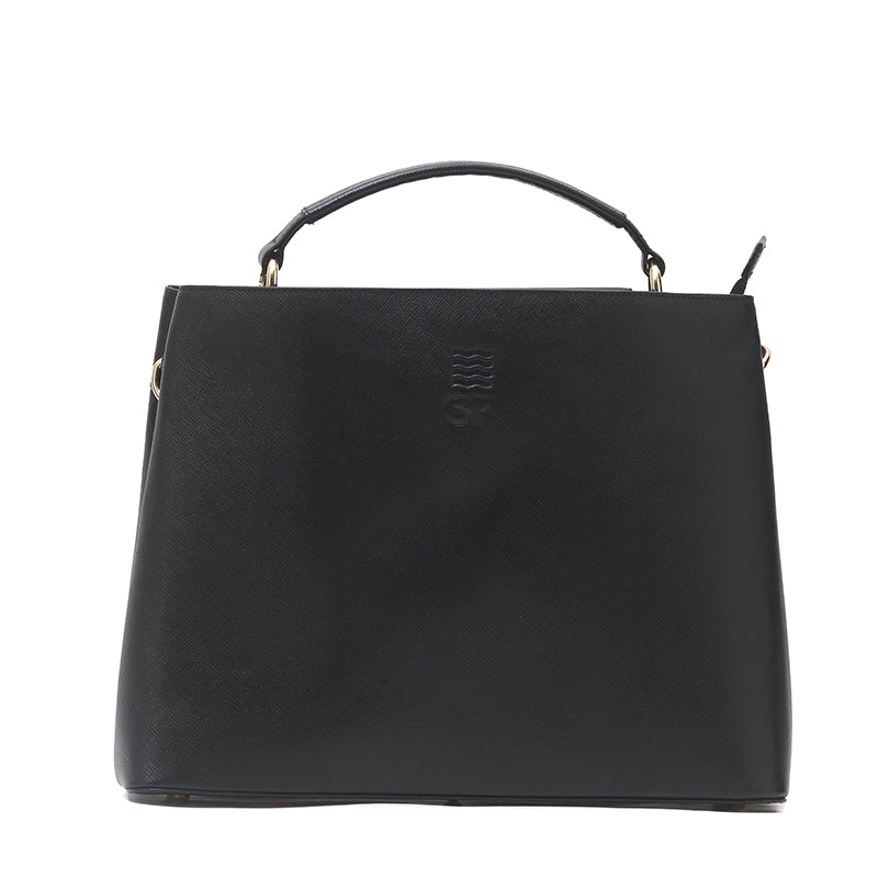 Vera - Black Saffiano Cross Leather Shoulder Bag