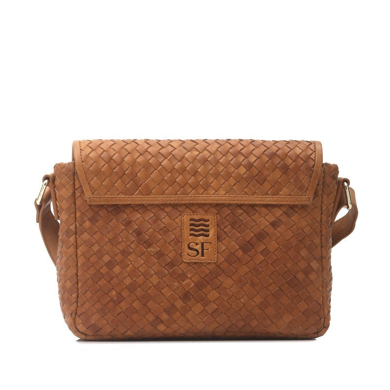 Magda - Tan Woven Classic Leather Shoulder Bag