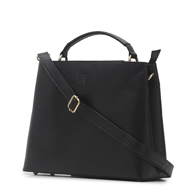 Vera - Black Saffiano Cross Leather Shoulder Bag