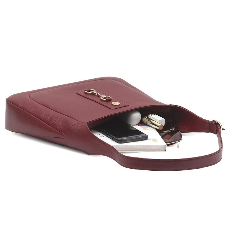 Moni - Wine Safiano Cross Leather Shoulder Bag