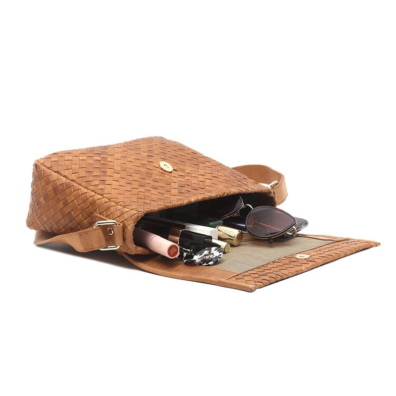 Wholesale - Tan Woven Classic Leather Shoulder Bag